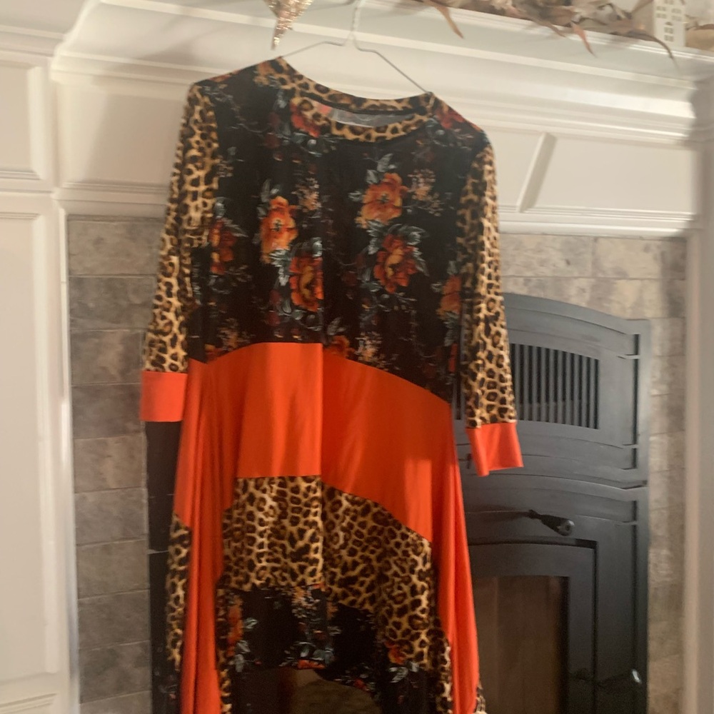 Leopard Print and Floral Orange Tunic and skirt